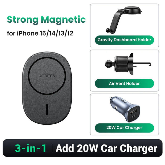 UGREEN Magnetic Car Phone Holder Stand Wireless Charger For iPhone 16 15 14 13 12 Pro Max Charging for Magsafe Car Charger 7.5W