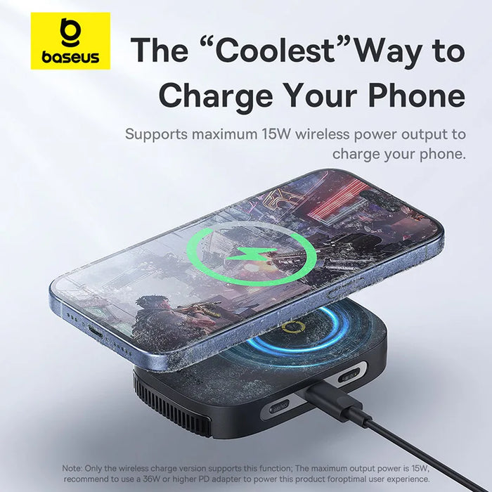 Baseus Phone Cooler Support Magnetic 15W Wireless Charging for iPhone 16 Pro Gaming Radiator with Mobile Phone Stand Cooling Fan