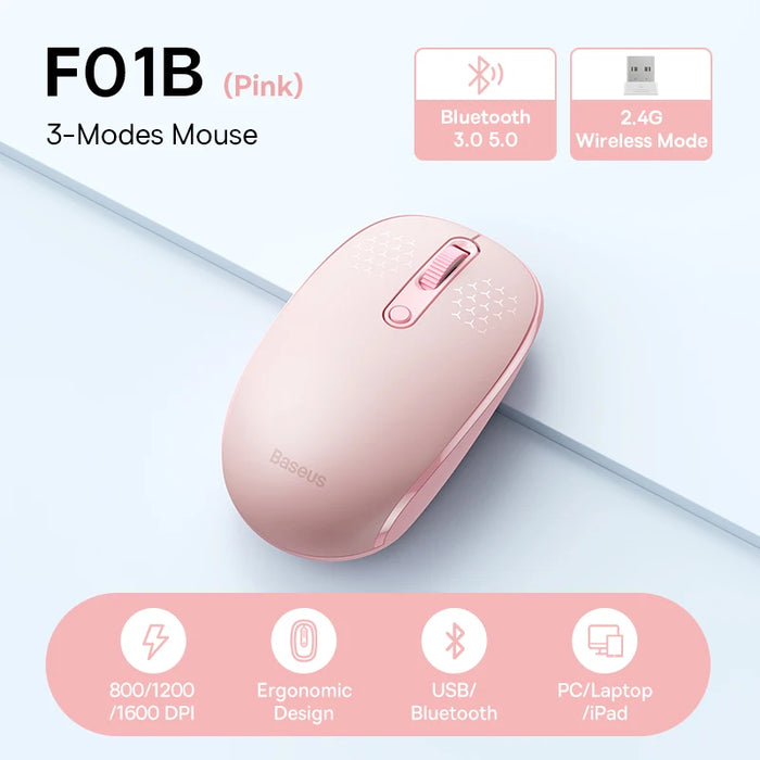 Baseus F01 Wireless Mouse Bluetooth 5.0 2.4G Ergonomic Mice for PC MacBook Tablet Laptop Computer Portable Office Gaming Mouse