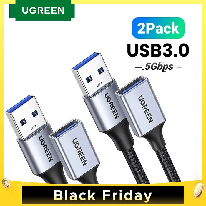 Ugreen 2Pack USB 3.0 Cable Extension Cable USB Male to Female Data Cable USB3.0 Extender Cord for PC USB Extension Cable