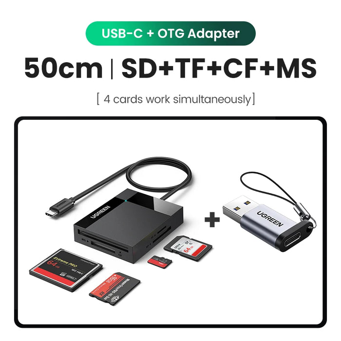 UGREEN Card Reader 2-in-1 USB3.0 USB-C OTG to SD Micro SD TF Card for Laptop PC Windows Linux Cardreader Memory Card Adapter