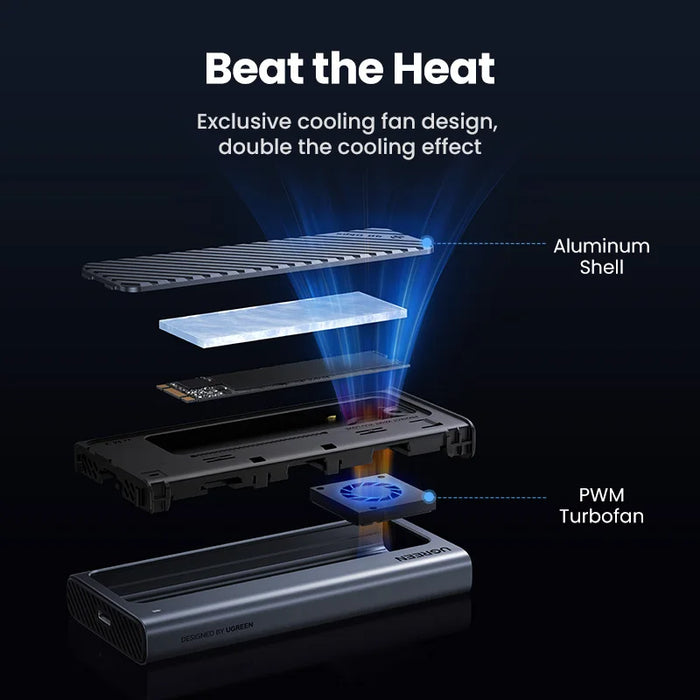 UGREEN 40Gbps M.2 NVMe Enclosure with Cooling Fan Anti-Drop M.2 SSD Case for MacBook M.2 Enclosure for Thunderbolt 3/4//3.2/3.1