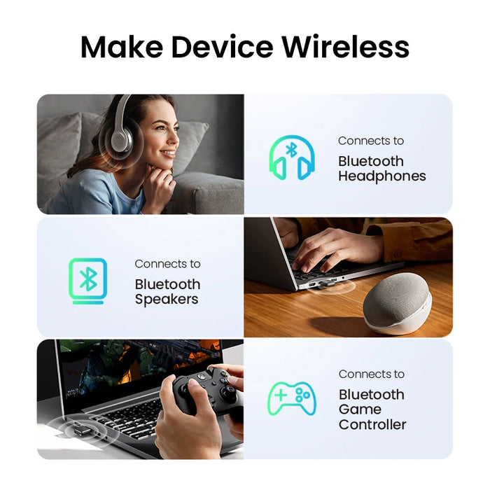 អាដាប់ទ័រ UGREEN Bluetooth 5.0 សម្រាប់ PC USB Bluetooth 5.0 Receiver Dongle Wireless Computer Adapter For Mouse Keyboard Win 11/10/8.1