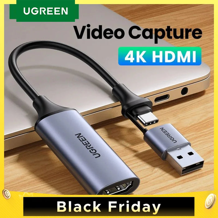 【ថ្មីចូល】 UGREEN Video Capture Card 4K HDMI to USB/USB-C HDMI Video Grabber Box for PC Computer Camera Meeting Live Stream Record