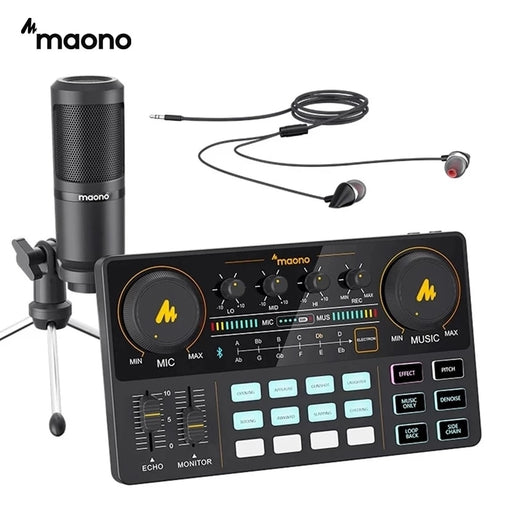 MAONO Sound Card Audio Interface CASTER LITE AM200-S1 All-in-on Condenser Microphone Mixer Kit for Live Streaming Podcasting