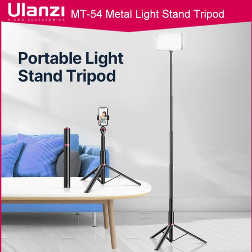 ULANZI MT-54 Metal Portable Light Stand with Phone Holder Mount Tripod Monopod for Led Video Light Camera Smartphone Projector