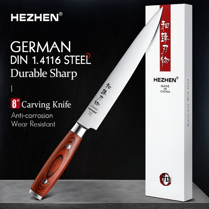 HEZHEN 8 Inches Carving Knife Professional Cleaver Slicing Pakka Wood Handle &amp; Stainless Steel Rivet Cook Knives Default Title