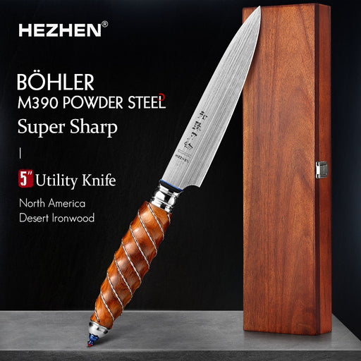HEZHEN 5 Inches Utility Knife BÖHLER M390 Powder Steel Peeling Knife North America Desert Ironwood Handle Kitchen Knives Default Title