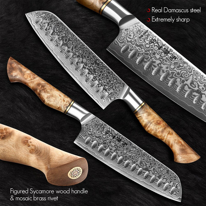 HEZHEN 3PC Knife Set Professional Damascus Steel Utility Santoku Chef Knife For Meat Japanese Cook Kitchen Knife