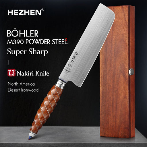 HEZHEN 7 Inches Nakiri Knife BÖHLER M390 Powder Steel North America Desert Ironwood Handle Kitchen Slice Cleaver knives Default Title