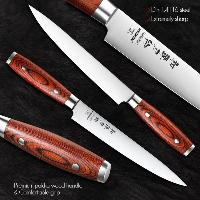 HEZHEN 8 Inches Carving Knife Professional Cleaver Slicing Pakka Wood Handle &amp; Stainless Steel Rivet Cook Knives
