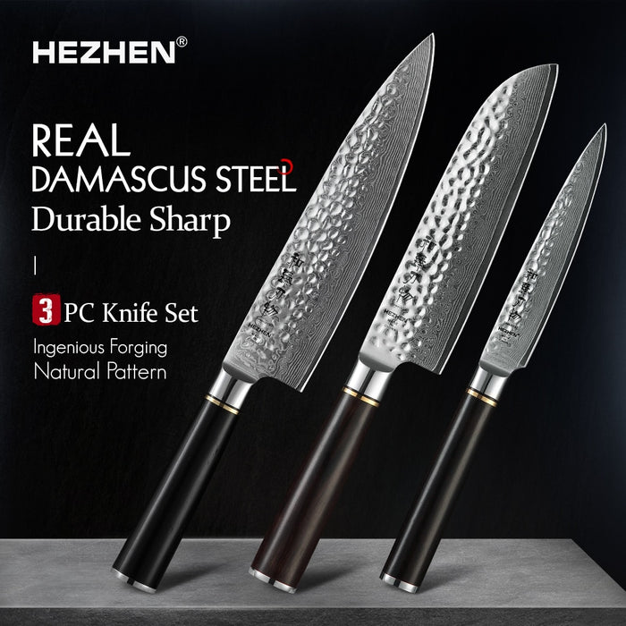 HEZHEN 1-3 PCS Kitchen Knife Set professional Japanese Damascus Steel VG Chef knife UtilitySantoku Knives Cook Tool Ebony Handle