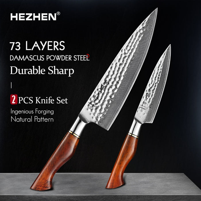 HEZHEN 1-2PC Kitchen Knife Set Slicing 73-Layer Powder Damascus Steel Chef Santoku Nakiri Utility Knives Cooking Tools
