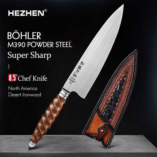 HEZHEN 8.5 Inches Chef Knife BÖHLER M390 Powder Steel North America Desert Ironwood Handle Kitchen knives