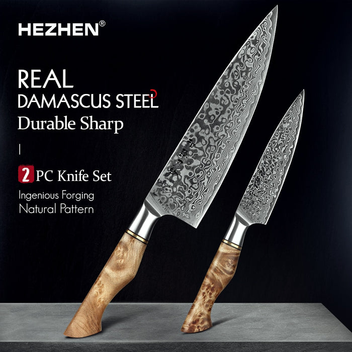HEZHEN 2PC Kitchen Knife Set Chef Utility 67 Layer Damascus Super Steel Professional Japanese cook knife For Meat Kitchen Knife Default Title