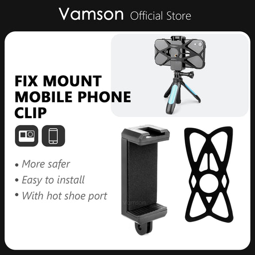 Vamson for Tripod Fix Mount Mobile Phone Clip with 1/4 Screw Hole and Adapter Holder for iPhone 13 Xiaomi Samsung Huawei VP129F
