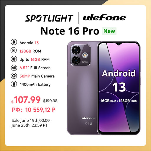 [World Premiere] Ulefone Note 16 Pro Smartphone 16GB RAM +128GB ROM Android 13 Phone 50MP 6.52 inch Global Version