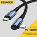 Essager USB C To Type C Cable PD100W 60W Fast Charger 90 Degree Angle Charging Cord Wire For Xiaomi Samsung Huawei Macbook iPad