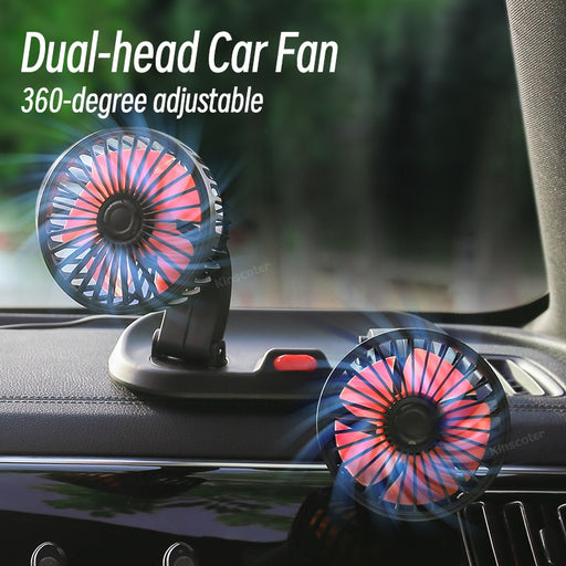 Portable Car Fans - 3 Variants: 5V, 12V, 24V Voltage Dual Fan Heads 3 Adjustable Wind Speeds 360° Rotation Shake Head Air Cool
