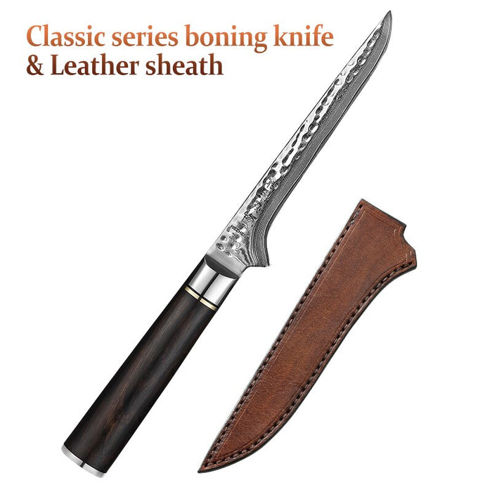 HEZHEN 5.7 Inches Bonning Knife 67 Layer Damascus Steel 10Cr15MoV Core Steel Vacuum Heat Treatment Kitchen Knives with leather sheath