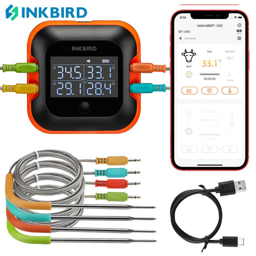 INKBIRD BBQ Bluetooth Meat Thermometer With Smart App Monitor Support Temperature Alarms &amp; Timers Ideal for Smoker Oven Kitchen