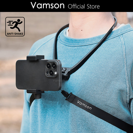 Vamson Anti-shake Neck Hold Mount for iPhone 14 13 Xiaomi Huawei Samsung Cellphone Smartphone Running Cycling Record Vlog Video