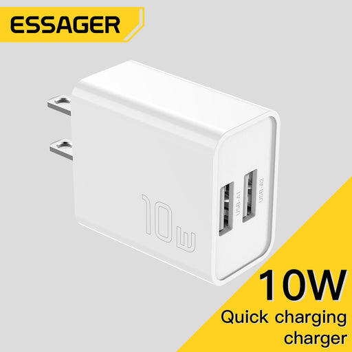 Essager 10W Dual USB Mini Charger Fast Charge iPhone 14 13 Pro Max Xiaomi Huawei Portable Mobile Phone Travel Charger US Plug
