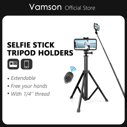 Vamson Adjustable Selfie Stick Tripod Holders with Wireless Remote Control and Cell Phone Holder for Smartphones Gopro Insta360
