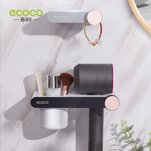 ECOCO Hands Free Hair Dryer Holder Free Punching For Hair Dryer Placement Rack Bathroom Organizer Storage Rack Dryer Hanger