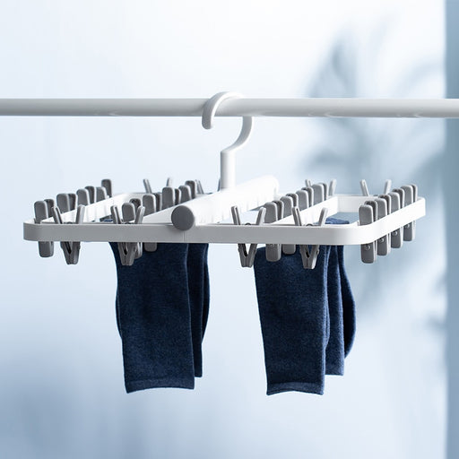 24-Clip Foldable Clothes Dryer Hanger Windproof Socks Underwear Drying Rack Household Multifunction Children Adults Laundry Rack
