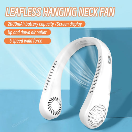 New Hanging Neck Fan Portable Cooling Fan USB Leafless 360 Degree Neckband Fan Air Ventilator 2000Mah Rechargeable