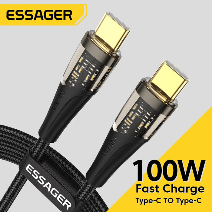 Essager 100W USB C To Type C Cable Fast Charging Cord For Xiaomi POCO Huawei Oneplus iPad Macbook Mobile Cell Phone Charger Wire