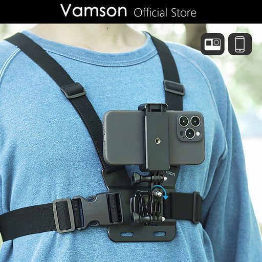 Vamson for iPhone 13 14 Samsung Huawei Chest Strap Belt Body Harness Phone Clip Mount for Insta360 for Gopro Hero 11 10 9 8 7
