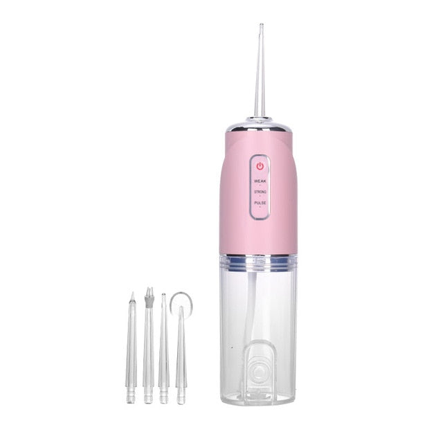 saengQ Portable Oral Irrigator Rechargeable Water Flosser Dental Water Jet Water Tank tooth Cleaner intelligent punch USB 220ML China pink-220ml