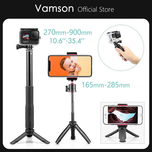 Vamson Selfie Stick for iPhone Samsung Xiaomi Huawei Monopod Tripod with Phone Holder Mount for GoPro 10 9 8 7 for SJCAM for Yi
