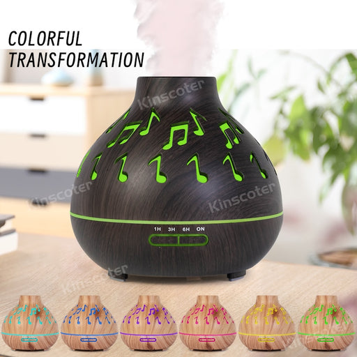 Music Symbol Wood Grain Aroma Diffuser 400ml Essential Oil Air Humidifier Home Appliances With Night Light Remote Control Timer