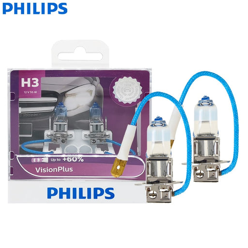 Philips H3 12V 55W PK22s VisionPlus Halogen Car Fog Lamps VP +60% More Bright Auto Headlight Original Bulbs 12336VPS2, 2X Default Title