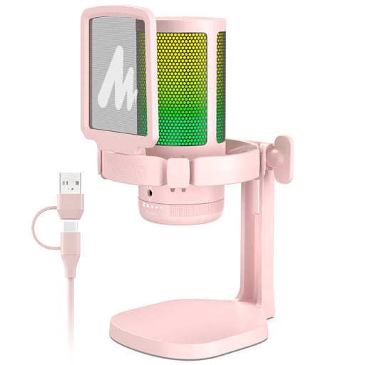 Maono USB type-c Microphone with RGB Lights Mute Zero Latency Monitoring Podcasting Mic for Gaming Streaming Youtube DMG20 Pink Default Title